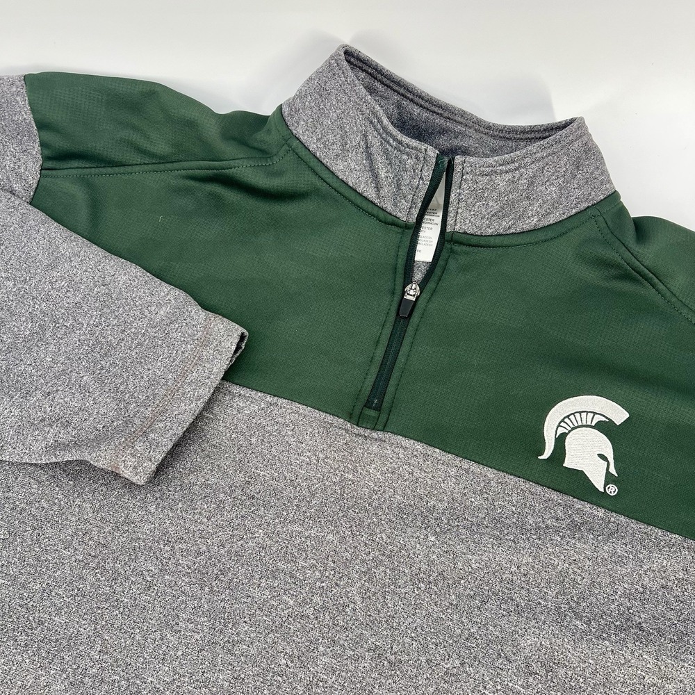 Michigan State Spartans Pro Edge Sz LG Mens 1/4 Zip Pullover Green Camo Pockets